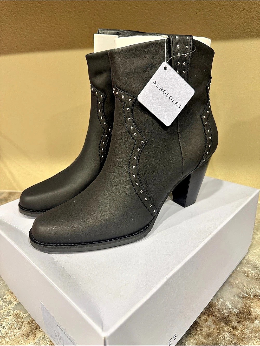 Aerosoles Lazu Boot Studded Leather Heeled Ankle Boots